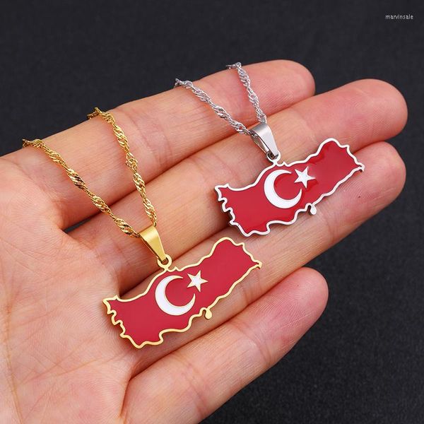 Collares pendientes Moda Acero inoxidable Turquía Mapa Bandera Collar Mujeres Turco Plata Color / Oro Color Fiesta Joyería Turkiye Cumhuriyeti