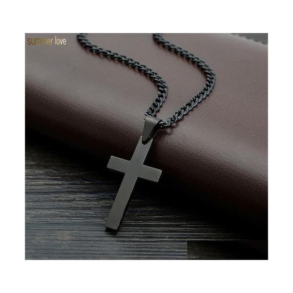 Pendentif Colliers De Mode En Acier Inoxydable Croix Collier Pour Hommes Femmes Or Sier Noir Lien Chaîne Jésus Prière Bijoux Drop Delivery Otaid