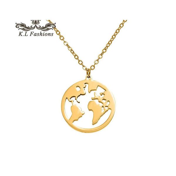 Pendentif Colliers De Mode En Acier Inoxydable Collier Carte Du Monde Chaînes Déclaration Sier Or Rose Globe Voyage Bijoux Cadeau Drop Delivery Dh6Z3