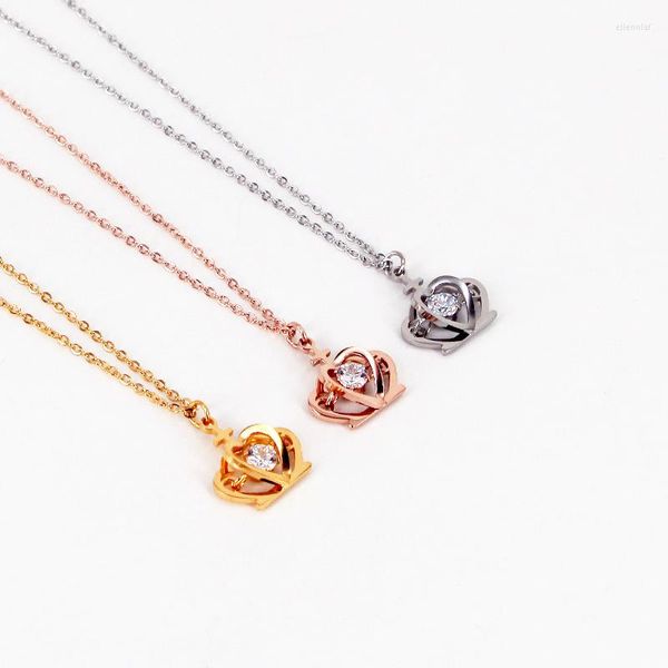 Pendentif Colliers De Mode En Acier Inoxydable Zircon Amour Croix Cristal Creux Couronne Collier Rose Or Couleur Femmes Femme Partie Cadeau