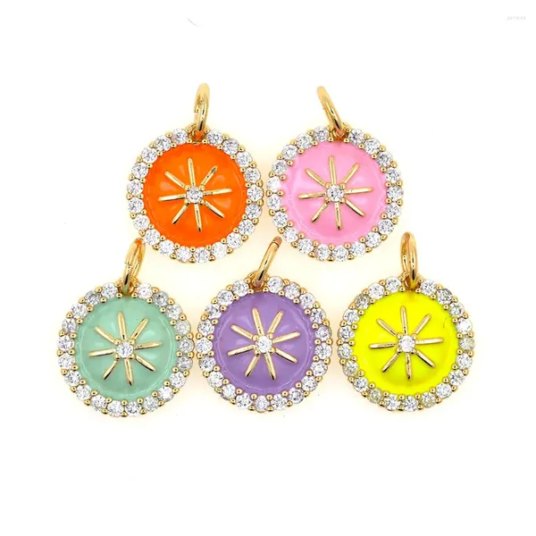 Pendentif Colliers Fashion Star Fleur Coloré Émail CZ Plaqué Or Violet Rose Goutte D'huile Collier Bijoux Accessoires Pour Femmes Et Fille