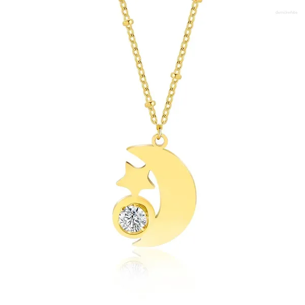 Pendentif Colliers Fashion Star Moon Collier en acier titane pour femmes Micro incrusté de pierres précieuses Version coréenne Cadeau Bijoux Saint Valentin