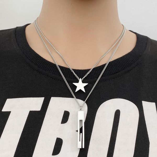 Collares pendientes Collar de estrella de moda Mujer Pareja simple Hip-hop Tira de acero Salvaje Titanio Suéter Cadena Joyería