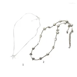 Pendentif Colliers Fashion Star Collier empilable longue chaîne pull pour femmes déclaration ras du cou clavicule bijoux H9ED