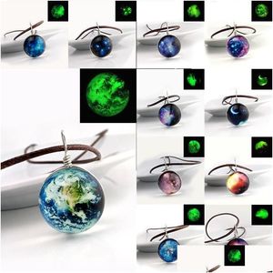 Pendentif Colliers Mode Starry Outer Space Universe Gemstone Glow In The Dark Glass Ball Collier Pour Femmes Hommes S Bijoux Mix Mode Dhjuw