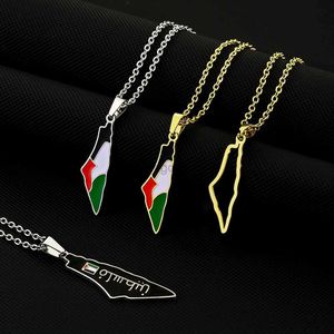 Collares colgantes Moda Estado de Palestina Mapa Bandera Colgante Collar Acero inoxidable Hombres Mujeres Mapa étnico Joyería Regalo 240330