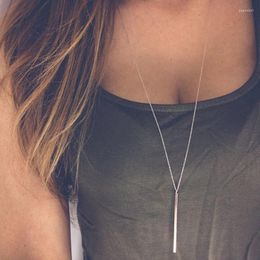 Pendant Necklaces Fashion Stick Bar Long Necklace Hollow Girl Link Chain Copper Square Strip Jewelry For Women Gift