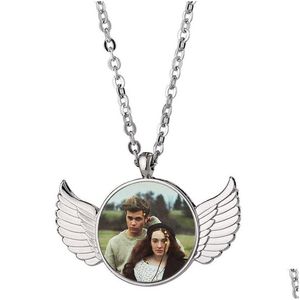 Collares pendientes Moda Sublimación Collar en blanco Transter térmico Ala de ángel Joyas redondas de diseñador para mujer Hombre Sier Plateado An Dhfmg