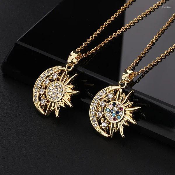 Colliers pendentifs Fashion Sun Moon Star Zircon Collier en acier inoxydable LUME LUXE LURNE CONDIRATION BIENDRES DE CHOKER POUR DES FILLES