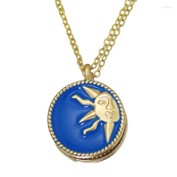 Collares colgantes Moda Collar en forma de sol para mujeres Esmalte azul Geométrico Declaración redonda Joyería de verano Regalo de fiesta de cumpleaños