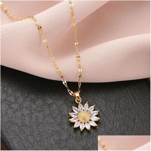 Hanger kettingen mode zonnebloem ketting voor vrouwen sieraden zirkoon grote luxe choker Korea stijl groothandel drop levering hangers dh1e7