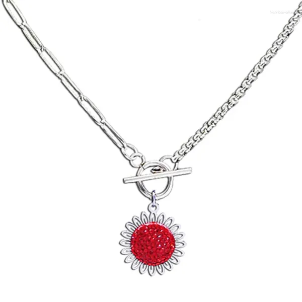 Collares colgantes Moda Girasol Cristal rojo Collar de cadena de acero inoxidable Mujeres / Hombres Bohemio Pequeña Margarita Collar de perlas Joyería N4905S06