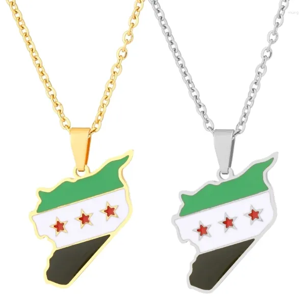 Colliers pendentifs Fashion Syrien Country Map Collier For Women Men Flag Clicle Chain