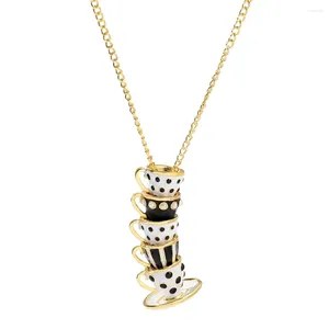 Pendentif Colliers Mode Teacup Collier Émail Multiple Tasses Longue Combinaison Thé Pour Femmes Hommes Pull Bijoux