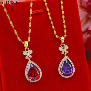 Colliers pendentiels mode larme rouge / violet zircone 18k jaune rempli beaux femmes collier de chaîne pendentielle