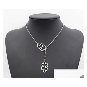 Pendentif Colliers Mode Tibétain Sier Autisme Bijoux Sensibilisation Puzzle Double Puzzle Pièce Réglable Croix Lariat Collier Cadeaux Dr Dhkfm