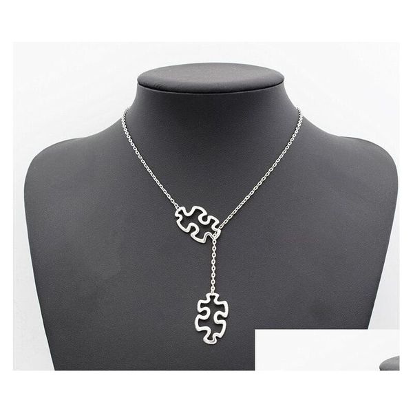 Pendentif Colliers Mode Tibétain Sier Autisme Bijoux Sensibilisation Jigsaw Double Puzzle Pièce Collier Réglable Cadeaux Drop Livraison Pe DHLB