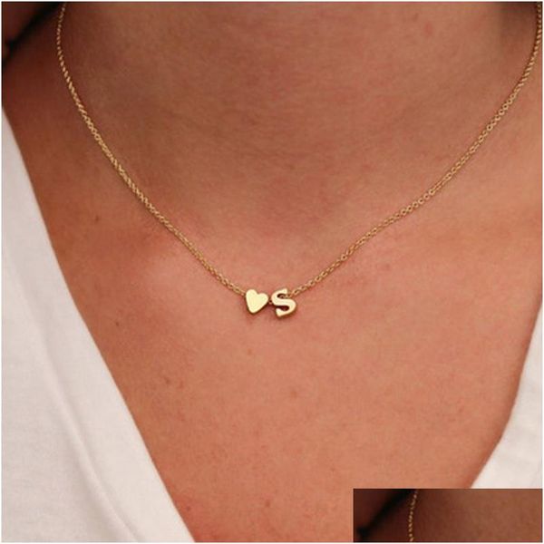 Colliers pendentifs Mode petit coeur délicat collier Initial or Sier couleur lettre nom colliers ras du cou pour femmes pendentif bijoux Gi Ot5Sn