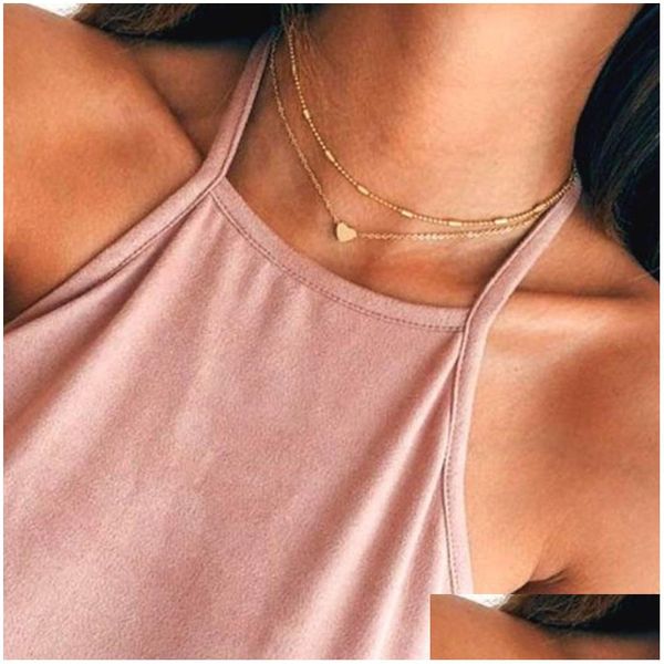 Colliers pendants Collier de coeur minuscule pour les femmes à la mode simple Gol Sier Chain de couleurs Chauron Girls Party Bijoux Drop Del Dhfmk