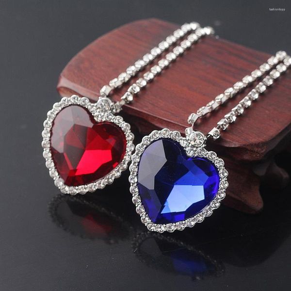 Collares pendientes moda Titanic corazón de océano collar azul amor para siempre cadena de cristal para mujeres fiesta joyería regalo