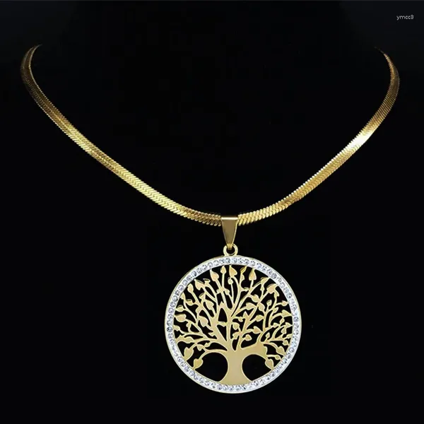 Collares colgantes Árbol de la vida Cachuelas de cristal de acero inoxidable Joyas de oro sin cuello de oro Bijoux Acier Indoxydable Femme