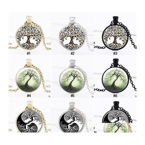 Colliers pendentifs Fashion Tree of Life Time Gem Cabochon Glass Charm Sier Black Bronze Link pour femmes Bijoux de luxe pour hommes Dro Dhqjr