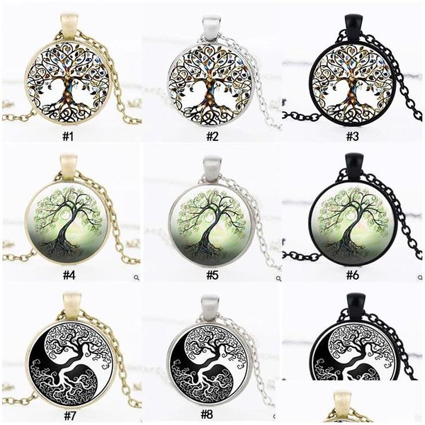 Colliers pendentiels Fashion Tree of Life Time Gem Cabochon Glass Charm Sier Black Bronze Link pour femmes Bijoux de luxe des hommes DRHKBQ