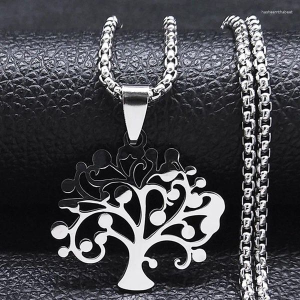 Colliers de pendentif Fashion Tree of Life Femmes Silver Color en acier inoxydable Remarque Pendants Jewerly Collier Arbre de Vie 3467-QKC
