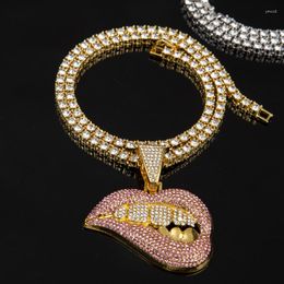 Pendentif Colliers Tendance De La Mode Hip Hop Collier Bijoux Sexy Tempérament Bite Lip Hiphop Tennis Chaîne 4mm 24 pouces