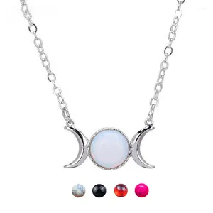 Hanger Kettingen Mode Drievoudige Maan Godin Symbool Crescent Opal Healing Crystal Natuursteen Sailor Collier Voor Vrouwen Sieraden