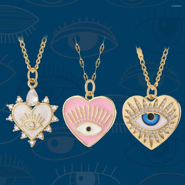 Collares con colgantes, collar de amor de corazón azul malvado de ojo turco a la moda para mujeres y niñas, Gargantilla delicada, regalo de joyería de la suerte para mujer