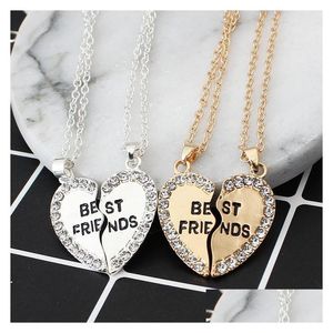 Collares pendientes Moda Dos Pétalos Corazón Cristal Mejor Amigo Collar Buena Amistad Colgante Wholsale 5906 Entrega de Gota Joyería Ne Dh38Y