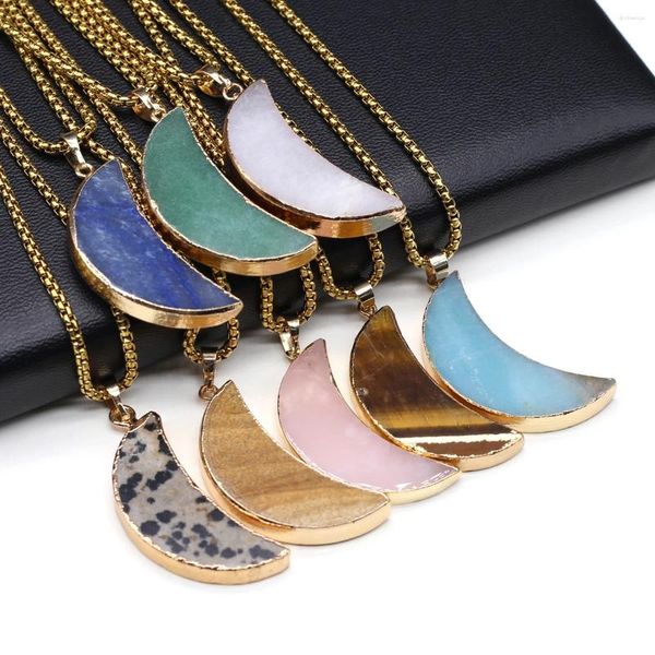 Collares colgantes Moda Unisex Natural Semi Precioso Piedra Verde Aventurina Luna Forma Lapis Lazuli Tigre Ojo Collar Regalo