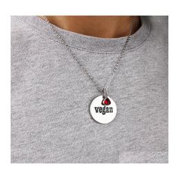 Pendentif Colliers Collier végétalien de mode avec cristal pour femmes hommes en acier inoxydable rond symbole végétarien style de vie bijoux Drop D Otrte