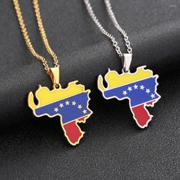 Pendentif Colliers Mode Venezuela Carte Drapeau Collier En Acier Inoxydable Vénézuéliens Hommes Femmes Or / Argent Couleur Cartes Bijoux Cadeau