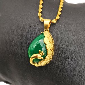 Pendentif Colliers Mode Vietnam Sable Or Paon Imitation Chrysoprase Femelle Cuivre Plaqué 24K Bijoux De Pierres Précieuses