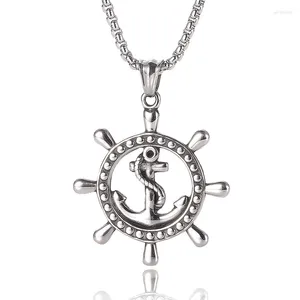 Pendentif Colliers Mode Vintage Caraïbes Pirate Rudder Anchor Hommes Collier Personnalisé En Acier Inoxydable Bijoux Cadeau En Gros