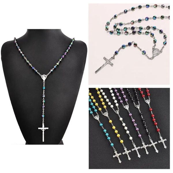 Collares colgantes de moda encanto vintage jesus collar cruzado de la virgen maría beads cadena