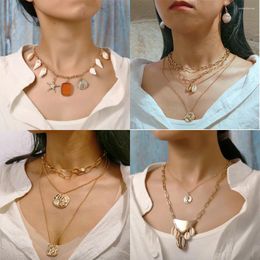 Pendentif Colliers Mode Vintage Double Couche Plage Collier Femme Shell Conque Charme Simple Dainty Bijoux Cadeaux