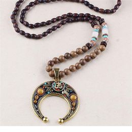 Pendentif Colliers Mode Vintage Collier fait à la main Mala bouddhiste népalais et ethnique corne de poisson long bijoux pour hommes pendentif