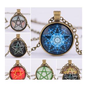 Pendentif Colliers Mode Vintage Mystérieux Pentagramme Cercle Verre Médaillons Pour Femmes Et Hommes Unisexe Sorcellerie Collier Bijoux Gif Otmug