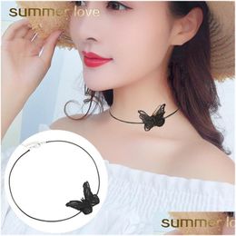 Hanger Kettingen Mode Wit/Zwart Kant Vlinder Choker Ketting Voor Vrouwen Sleutelbeen Keten Korea Stijl Elegante Sieraden Gi Dhgarden Dhluv