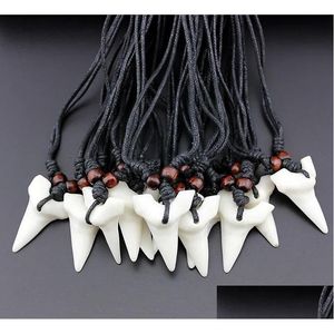 Pendentif Colliers Mode En Gros Mixte 12 pcs Imitation Yak Os Dent De Requin Collier Dents Blanches Amet Pour Hommes Femmes Bijoux MN57 Dhi81