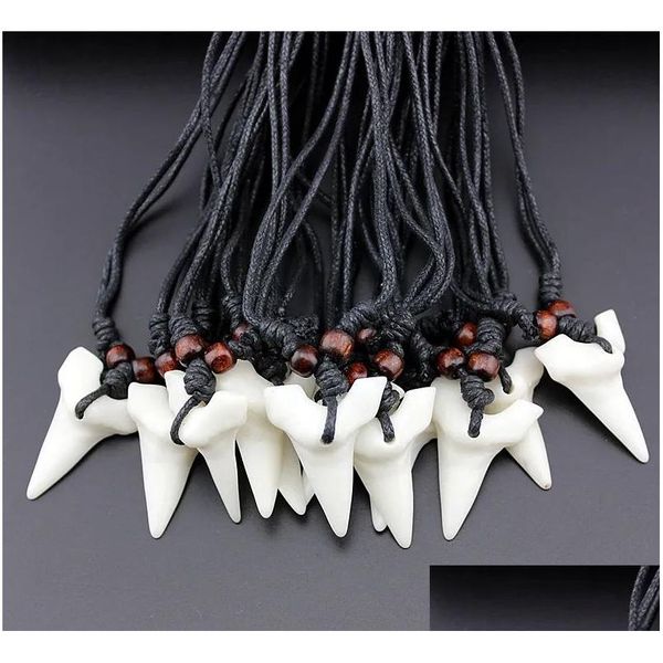 Pendentif Colliers Mode En Gros Mixte 12 pcs Imitation Yak Os Dent De Requin Collier Dents Blanches Amet Pour Hommes Femmes Bijoux Drop D Dh5Hn