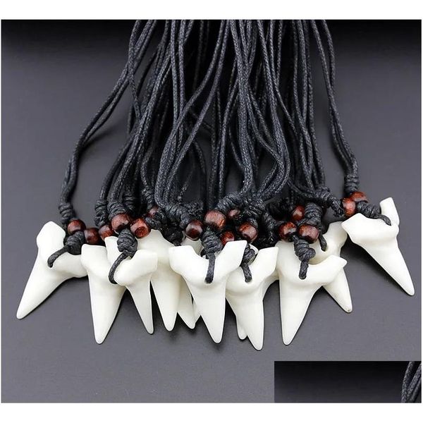 Ожерелья с подвесками, модные оптовые смешанные 12 шт., имитация кости яка, ожерелье с зубами акулы, белые зубы, Amet для мужчин, женские ювелирные изделия Mn57 Dhrfw