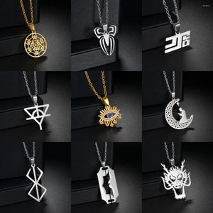 Pendentif Colliers Mode Sorcière Lune Soleil Pentagramme Collier En Acier Inoxydable Pierre Occulte Croissant Wicca Bijoux En Gros