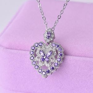 Pendentif Colliers Mode Femmes Cristal Strass Améthyste Zircon Papillon Coeur Collier De Mariage Valentine Cadeau
