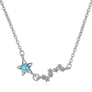 Pendentif Colliers Mode Femmes 925 Argent Clair Zircon Bleu Étoile Collier Pour Fille Dame Simple Clavicule Doux Cadeau Bijoux NZ364Pendant