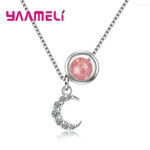 Hanger Kettingen Mode Vrouwen 925 Sterling SilverMoon Aarde Roze Kleur Kristal Ketting Voor Bruiloft Verlovingsfeest Sieraden