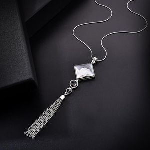 Pendentif Colliers Mode Femmes Lady Big Strass Cristal Carré Longue Chaîne Gland Pull Collier Parti Drop Jewelry303z